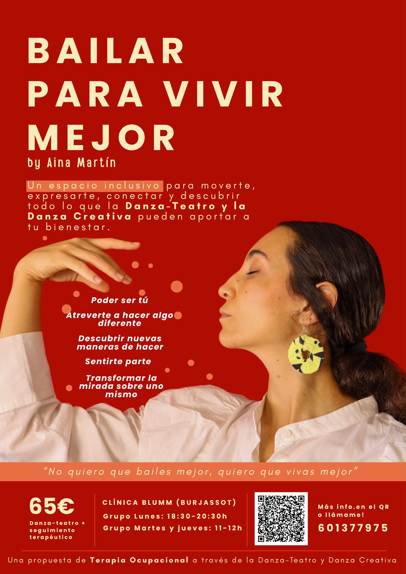 Cartel del taller Bailar para vivir mejor, con Aina Martín